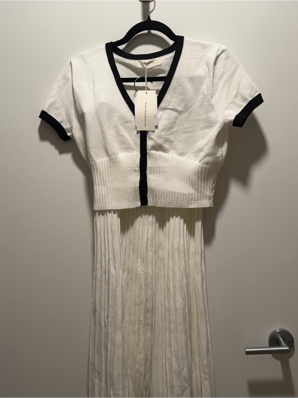 Commense White Knit Dress with Black Trim - Kids